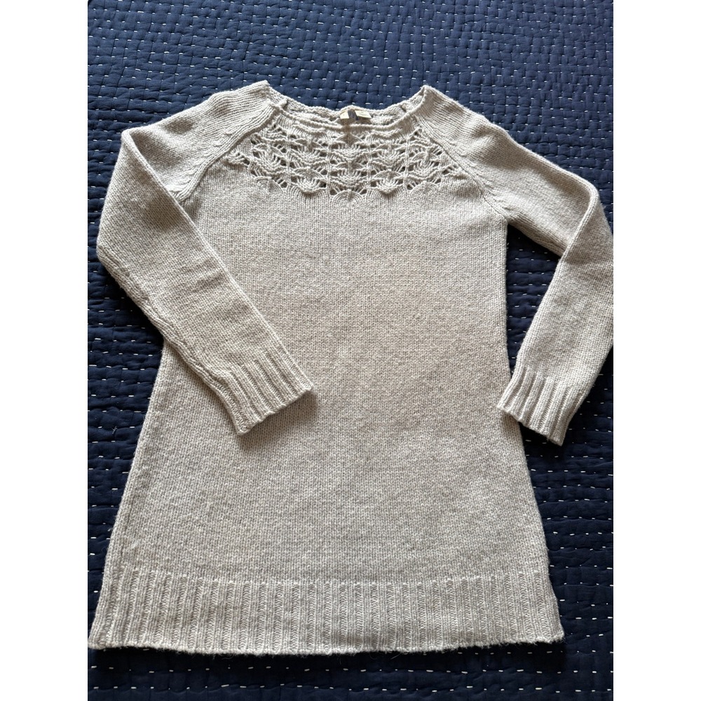 Moth Anthropologie Wool Alpaca Crochet Yoke Tunic Sweater Oatmeal SP Boho Layers